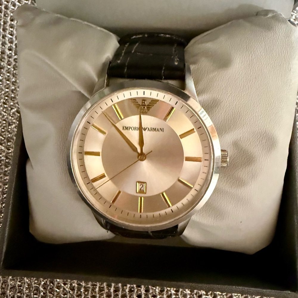 Emporio Armani Stainless Steal Silver Dial with Black Strap Watch